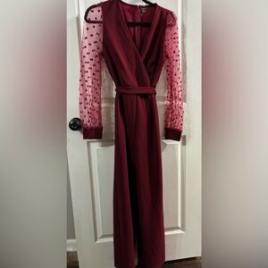Women’s Medium Jumpsuit with Sheer Polka Dot Sleeves